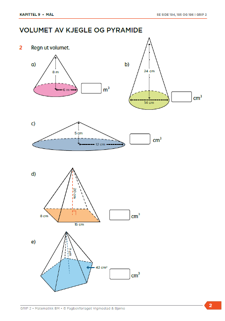 Grip 2 914 Volumet av kjegle og pyramide, s. 194-196. Arbeidsark.jpg